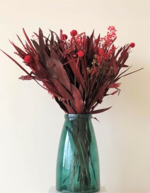 Droogbloemen boeket rood-roze – kant-en-klaar cadeauverpakking – ±65 cm
