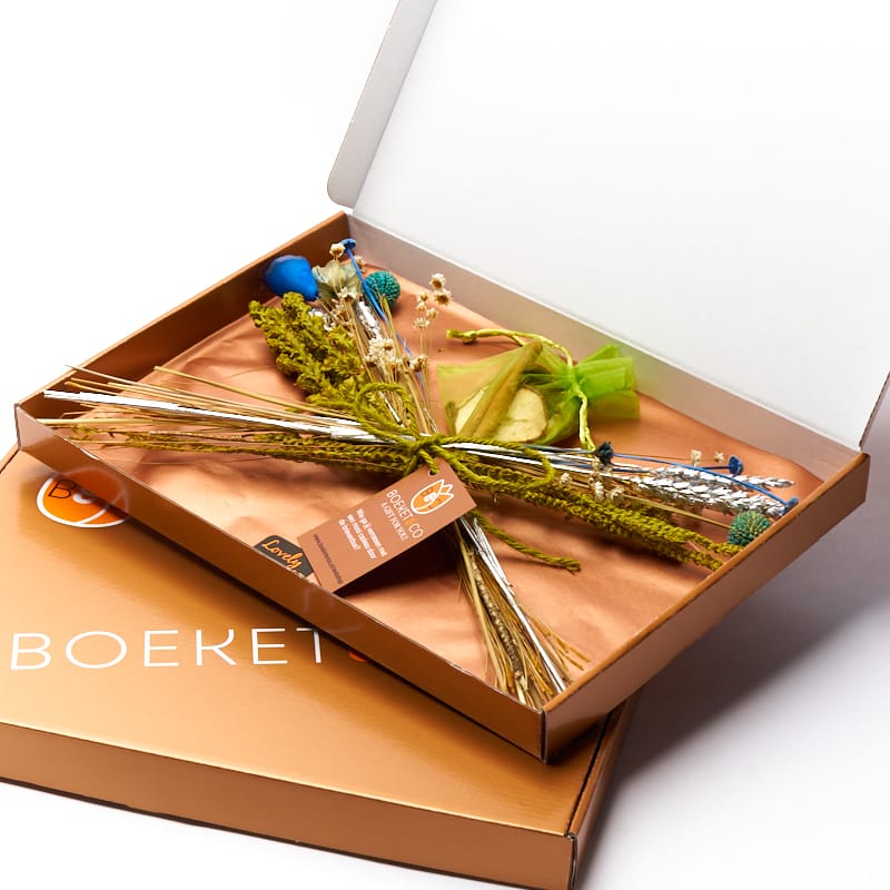 Boeket droogbloemen (blauw) ↑ 30 cm