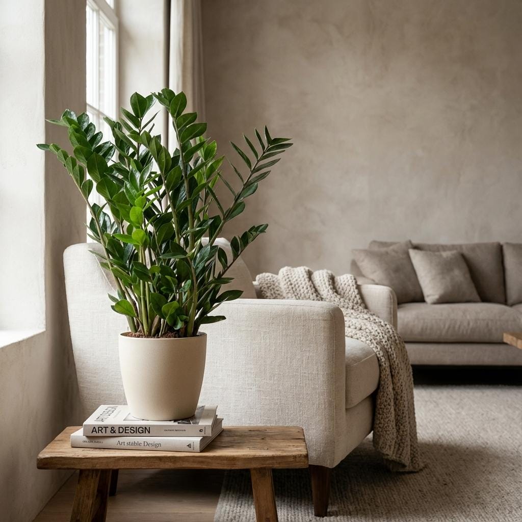 Zamioculcas Zamiifolia Met Potter Wit - 80Cm - Ø21 - Afbeelding 2