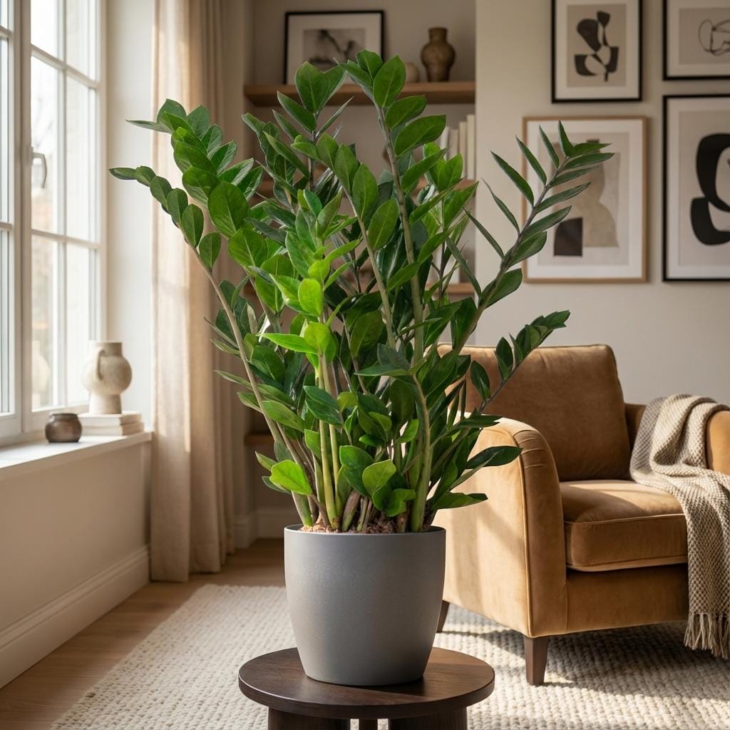 Zamioculcas Zamiifolia Met Potter Grijs - 80Cm - Ø21 - Afbeelding 2